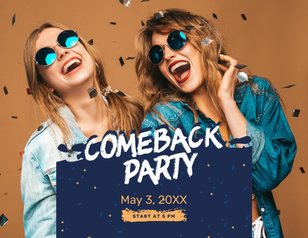 Party Invitation with Happy Girls under Confetti Flyer 8.5x11in Horizontal Modelo de Design