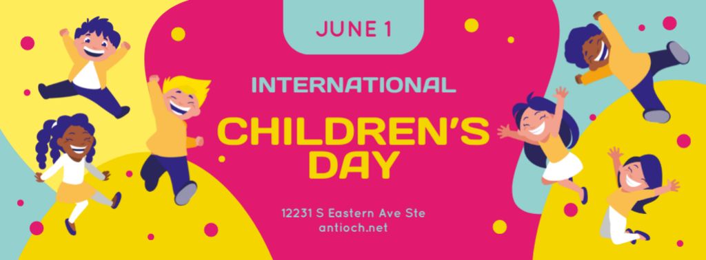 Happy Little Kids on International Children's Day Facebook cover Design Template