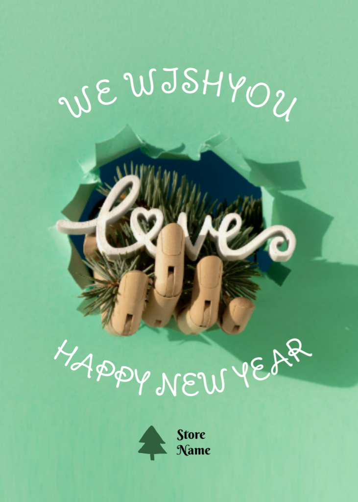 New Year Cute Holiday Greeting with Twig in Hand Postcard 5x7in Vertical Design Template