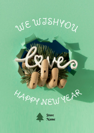 Ontwerpsjabloon van Postcard 5x7in Vertical van New Year Cute Holiday Greeting with Twig in Hand