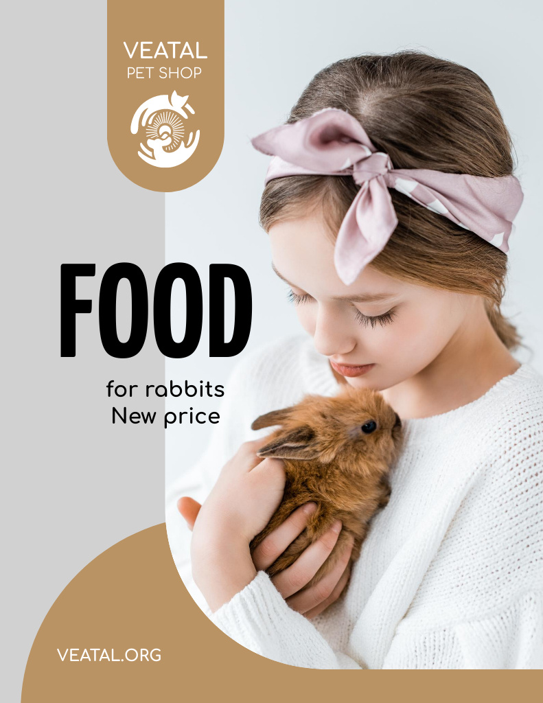 Pet Food Sale with Girl Hugging Bunny Flyer 8.5x11in Design Template
