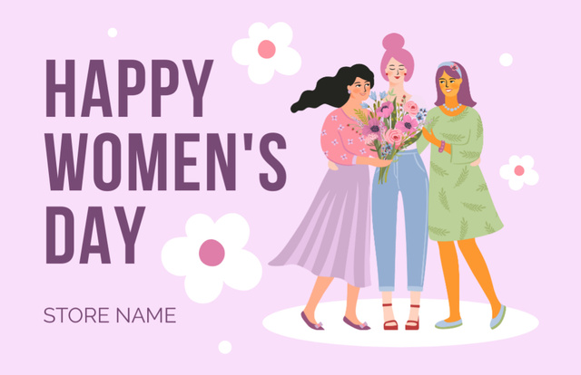 Women Greet You on 8th of March Thank You Card 5.5x8.5in Design Template