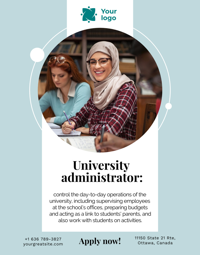 University Administrator Services with Women Poster 22x28in Design Template