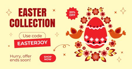 Designvorlage Werbung für die Osterkollektion mit Illustration eines roten Eies für Facebook AD