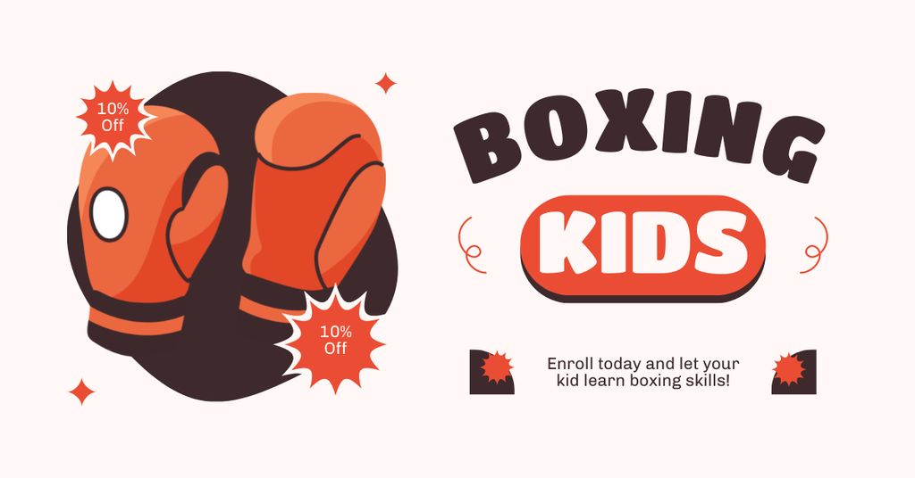 Kids' Boxing Classes Ad with Illustration of Boxing Gloves Facebook AD Design Template