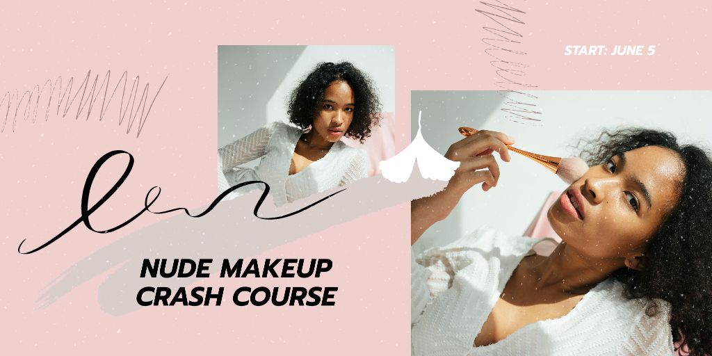 Makeup Course Ad Attractive Woman holding Brush Twitter Design Template