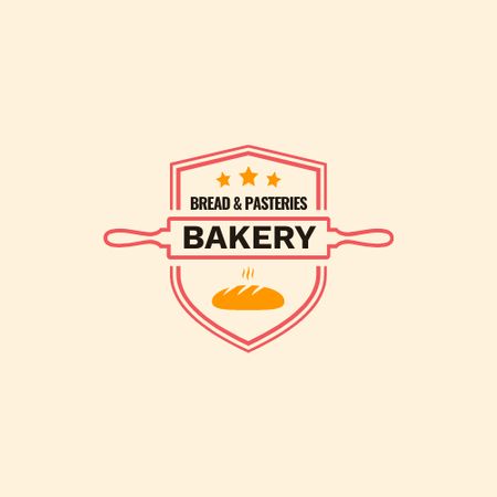 Bakery Ad with Bread and Rolling Pin Logoデザインテンプレート