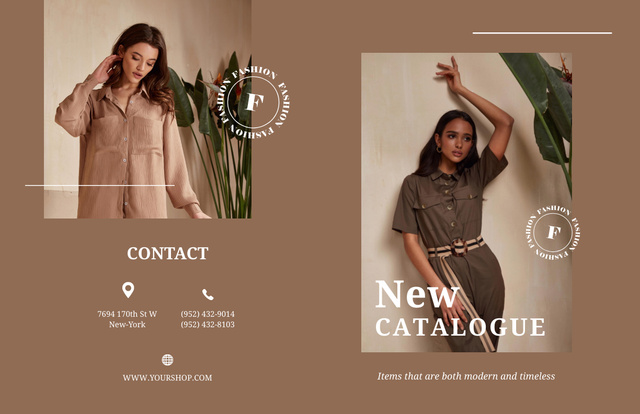 Garments Catalog Ad with Stylish Woman Brochure 11x17in Bi-fold Tasarım Şablonu