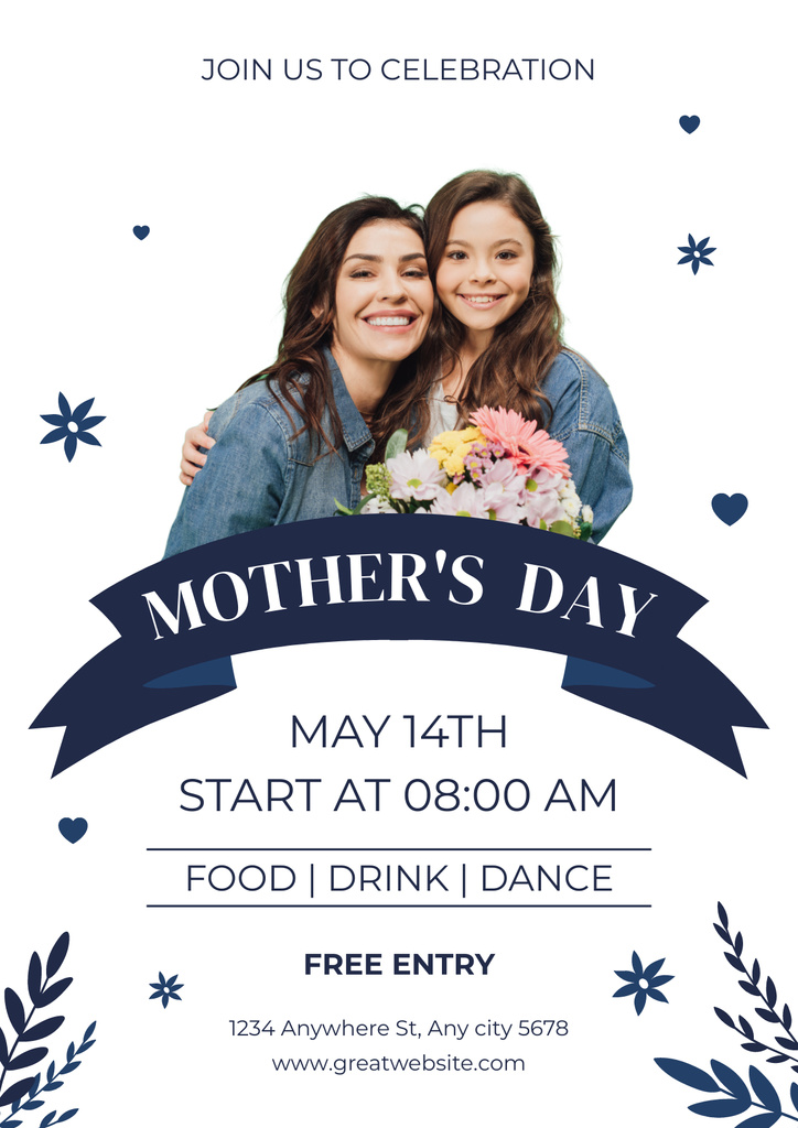 Daughter with Mom holding Bouquet on Mother's Day Poster Modelo de Design