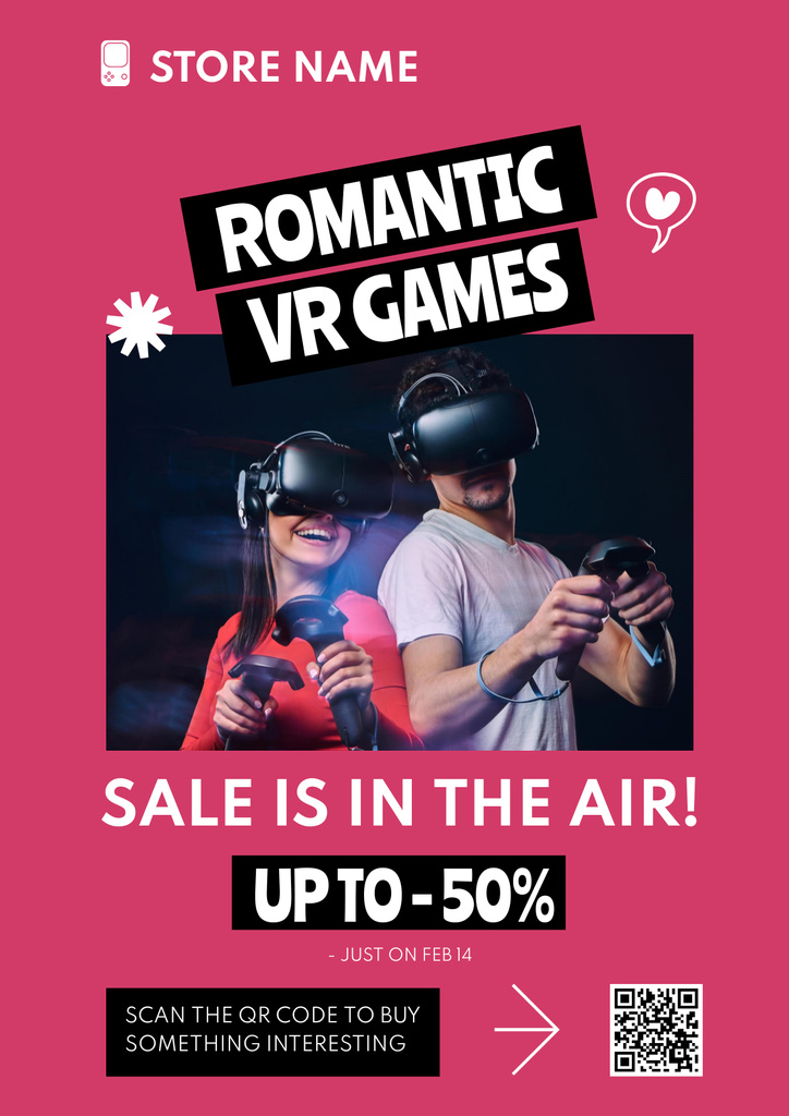 Offer of Romantic VR Games on Valentine's Day Poster Design Template