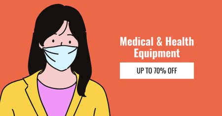 Ontwerpsjabloon van Facebook AD van gezondheidsapparatuur met vrouw met masker