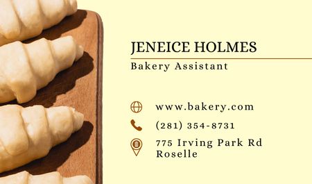Bakery Assistant Services Offer with Dough for Croissants Business card Design Template