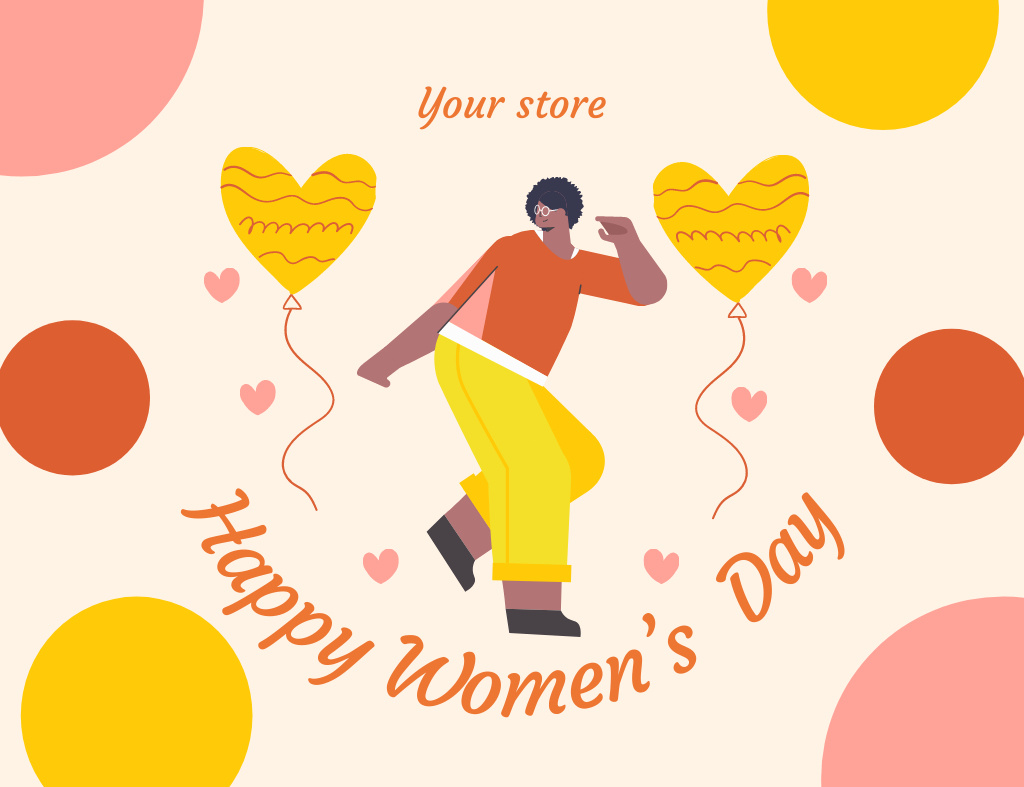 Illustration of Woman Having Fun Thank You Card 5.5x4in Horizontal – шаблон для дизайна