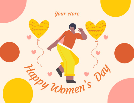 Illustration of Woman Having Fun Thank You Card 5.5x4in Horizontal Design Template