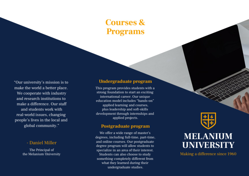 Designvorlage Offering Courses and Programs at University on Blue für Brochure Din Large Z-fold
