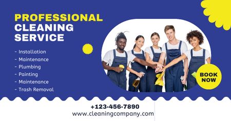 Efficient Cleaning Service Promotion with Smiling Team Facebook AD Design Template