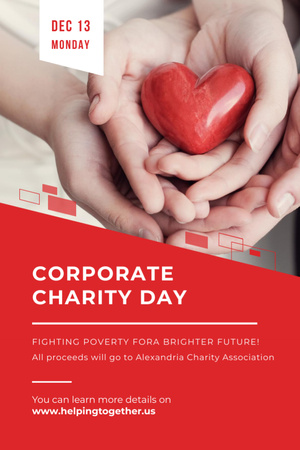 Charity Day Announcement on Red Postcard 4x6in Vertical Design Template