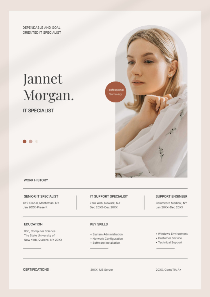 Template di design IT Specialist Skills And Experience Filled In Form Resume