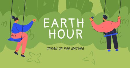 Plantilla de diseño de Earth Hour Announcement with People on Swing Facebook AD 