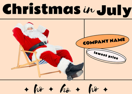 Cute Santa Claus Resting on Sun Lounger Postcard Design Template
