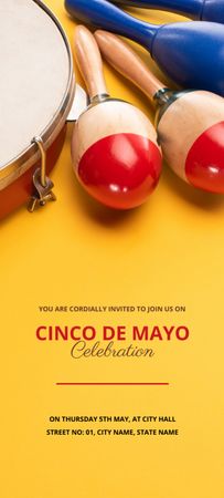 Cinco de Mayo Celebration with Maracas and Tambourine Invitation 9.5x21cm Design Template