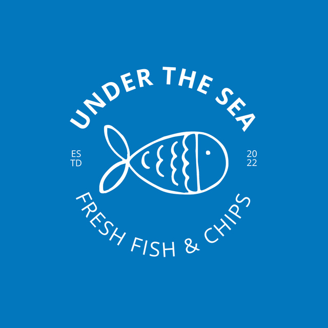 Seafood Shop Ad with Fish in Blue Logo Tasarım Şablonu