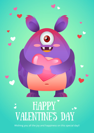 Happy valentine's day Greeting with Cute monster Poster Design Template