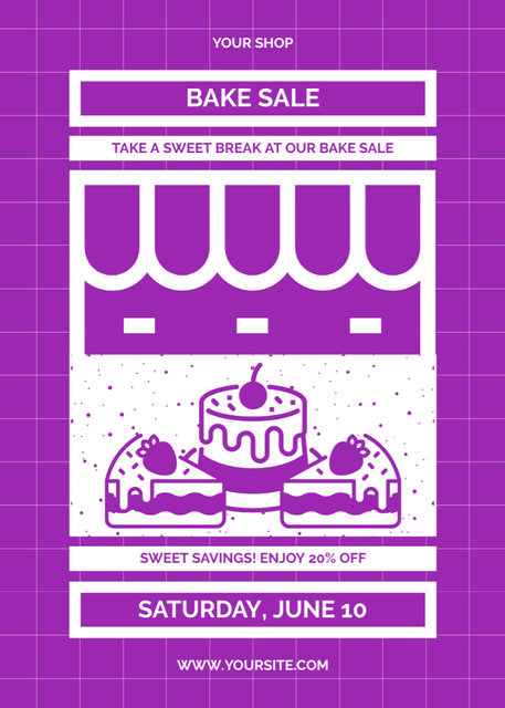 Bake Sale Ad on Purple Flayer Design Template