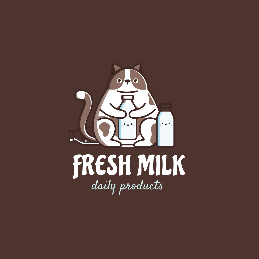 Dairy Products Offer with Funny Cat Logo Design Template