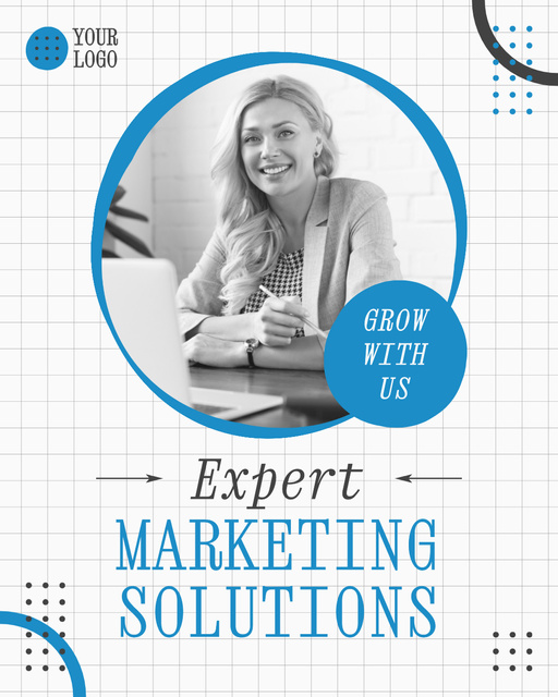 Offer Expert Marketing Solutions with Beautiful Businesswoman Instagram Post Vertical tervezősablon