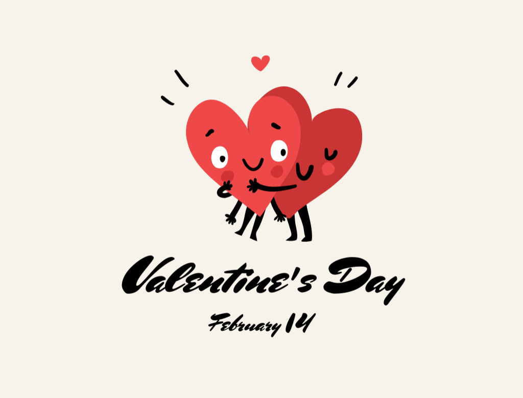 Cute Valentine's Day Announcement with Hearts Hugging Postcard 4.2x5.5in Tasarım Şablonu