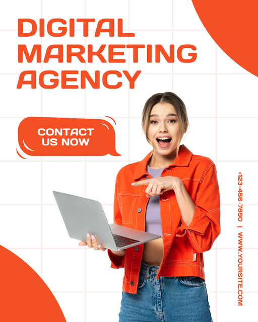 Digital Marketing Agency Services with Young Attractive Woman Instagram Post Verticalデザインテンプレート