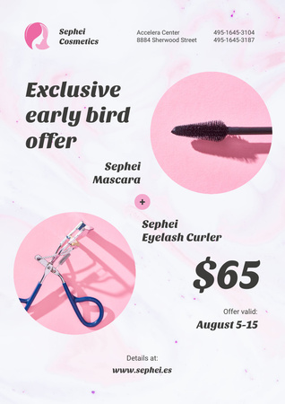 Cosmetics Sale with Mascara and Eyelash Curler Poster A3 Design Template