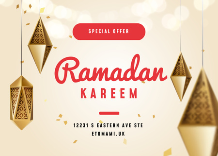 Ramadan Kareem Greeting And Offer Of Geometrical Lanterns Postcard 5x7in Design Template