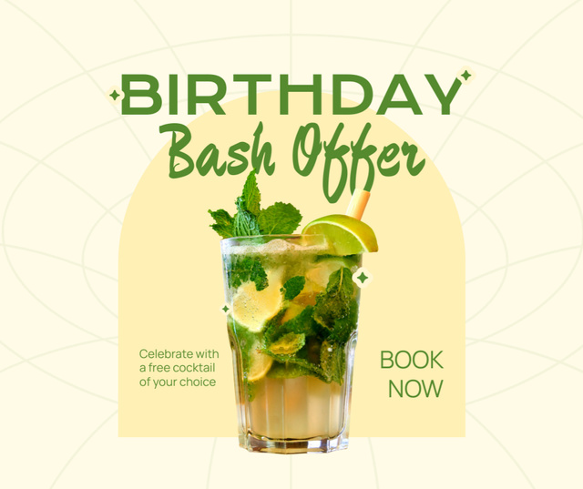 Offering Fresh Cocktails for Birthday Party Facebook Design Template