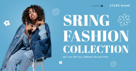 Plantilla de diseño de Colección de moda de venta de primavera con elegante mujer afroamericana Facebook AD 