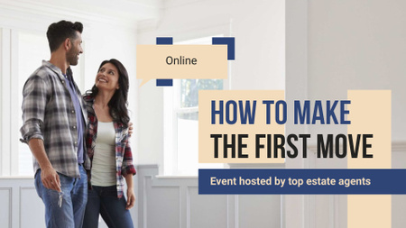 Modèle de visuel annonce d'événement en ligne avec couple dans une nouvelle maison - FB event cover