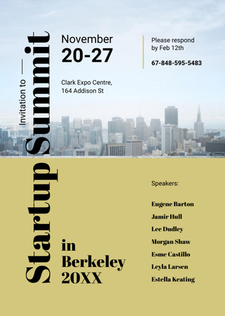 Plantilla de diseño de Startup Summit ad with modern city buildings Invitation 