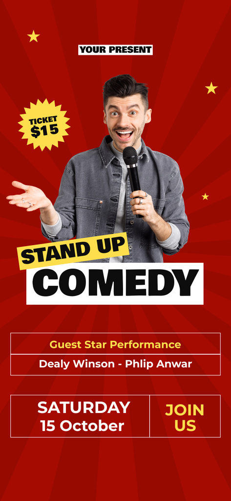 Plantilla de diseño de Stand-up Show Promo with Comedian Snapchat Moment Filter 