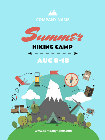 Invitation to Summer Hiking Camp Poster US Design Template