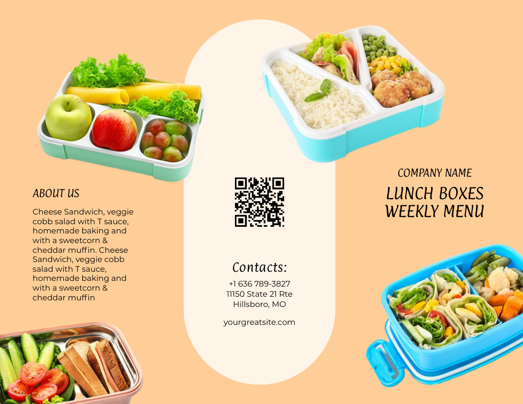 Lunch Boxes Weekly Menu For Kids Menu 11x8.5in Tri-Foldデザインテンプレート