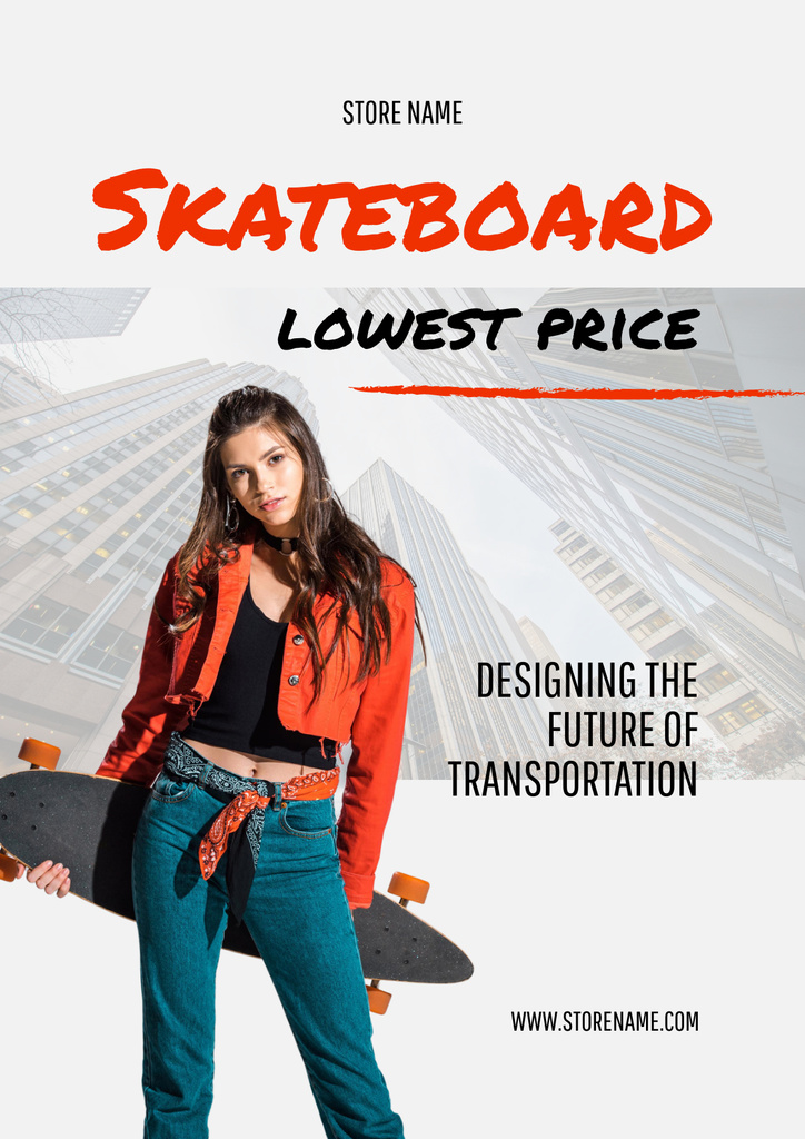 Skateboard Sale Announcement with Young Woman Poster Design Template