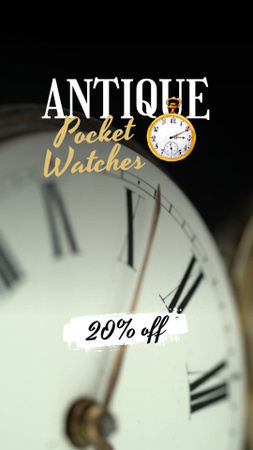 Designvorlage Antiquitätengeschäft, das Taschenuhren zu ermäßigten Preisen anbietet für TikTok Video