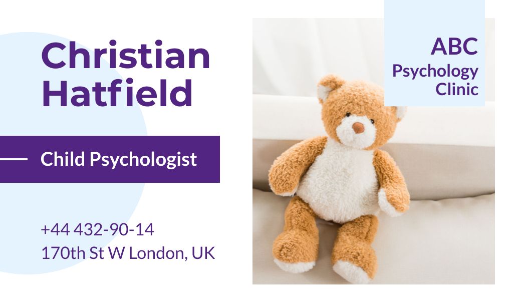 Child Psychologist Ad with Teddy Bear Business card Πρότυπο σχεδίασης
