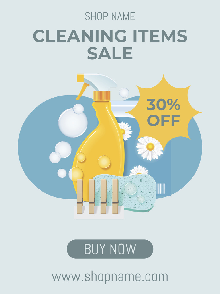 Plantilla de diseño de Cleaning Items Sale Cartoon Illustrated Poster US 