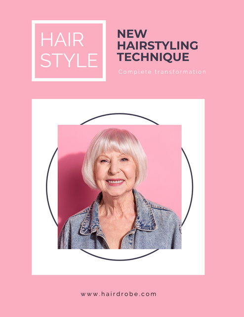 Designvorlage New Hairstyling Technique Ad in Pink für Poster 8.5x11in