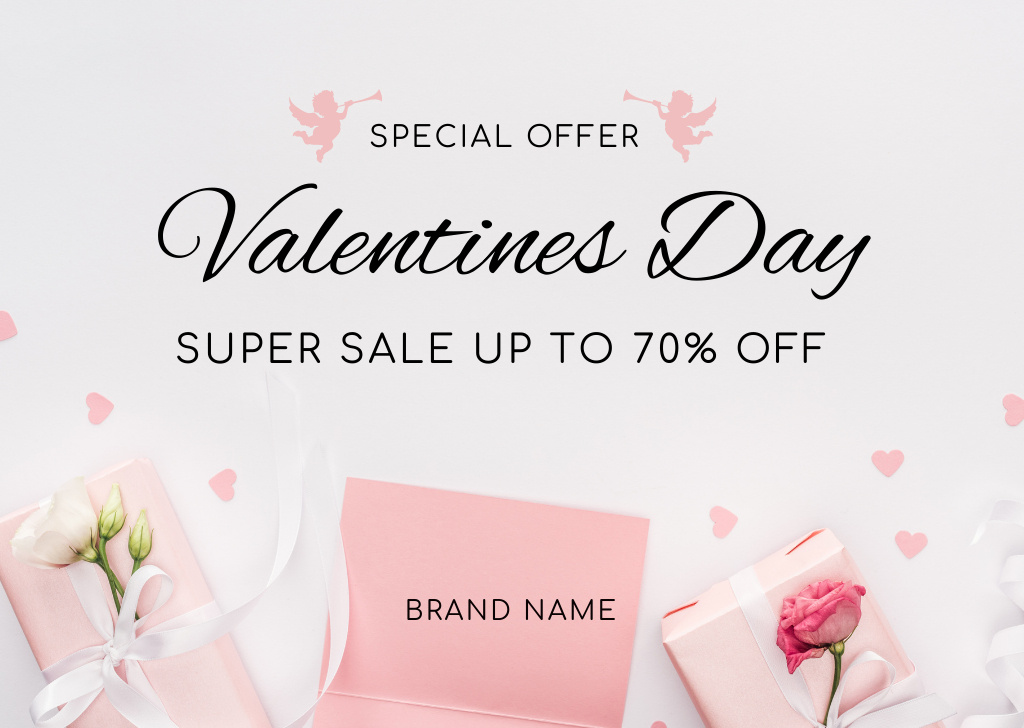 Szablon projektu Valentine's Day Super Discount Announcement with Tender Flowers Card
