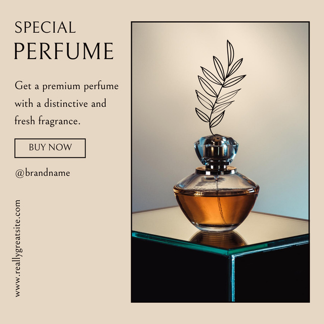 Ontwerpsjabloon van Instagram AD van Perfume Ad with Leaf Illustration