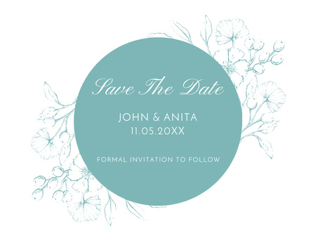 Wedding Announcement with Floral Round Frame Thank You Card 5.5x4in Horizontal Design Template