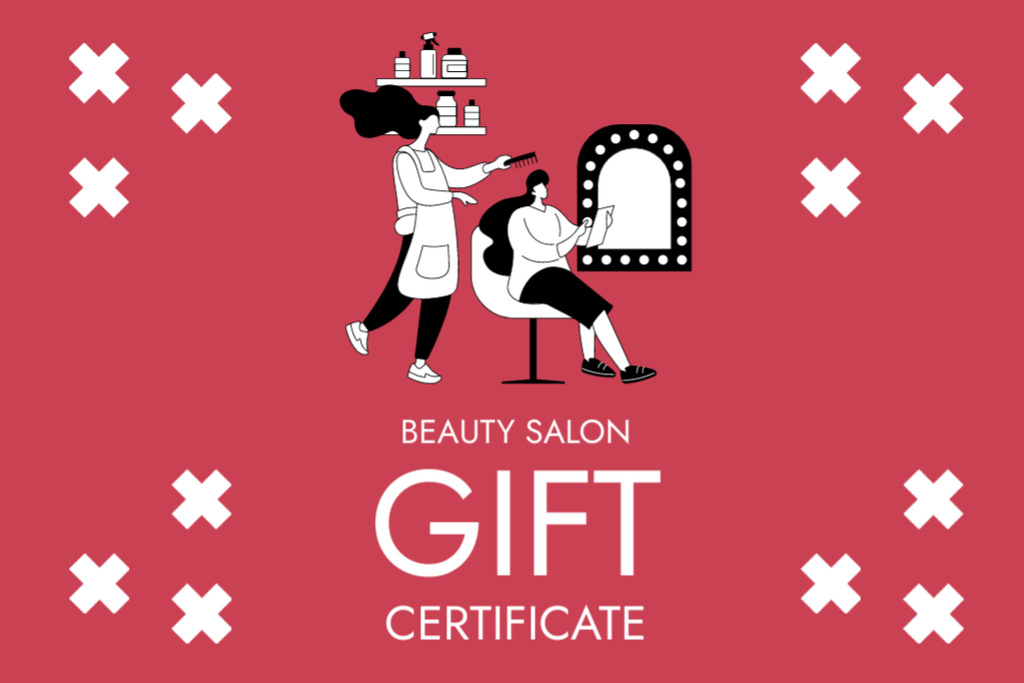 Ontwerpsjabloon van Gift Certificate van Beauty Salon Gift Voucher Offer With Illustration